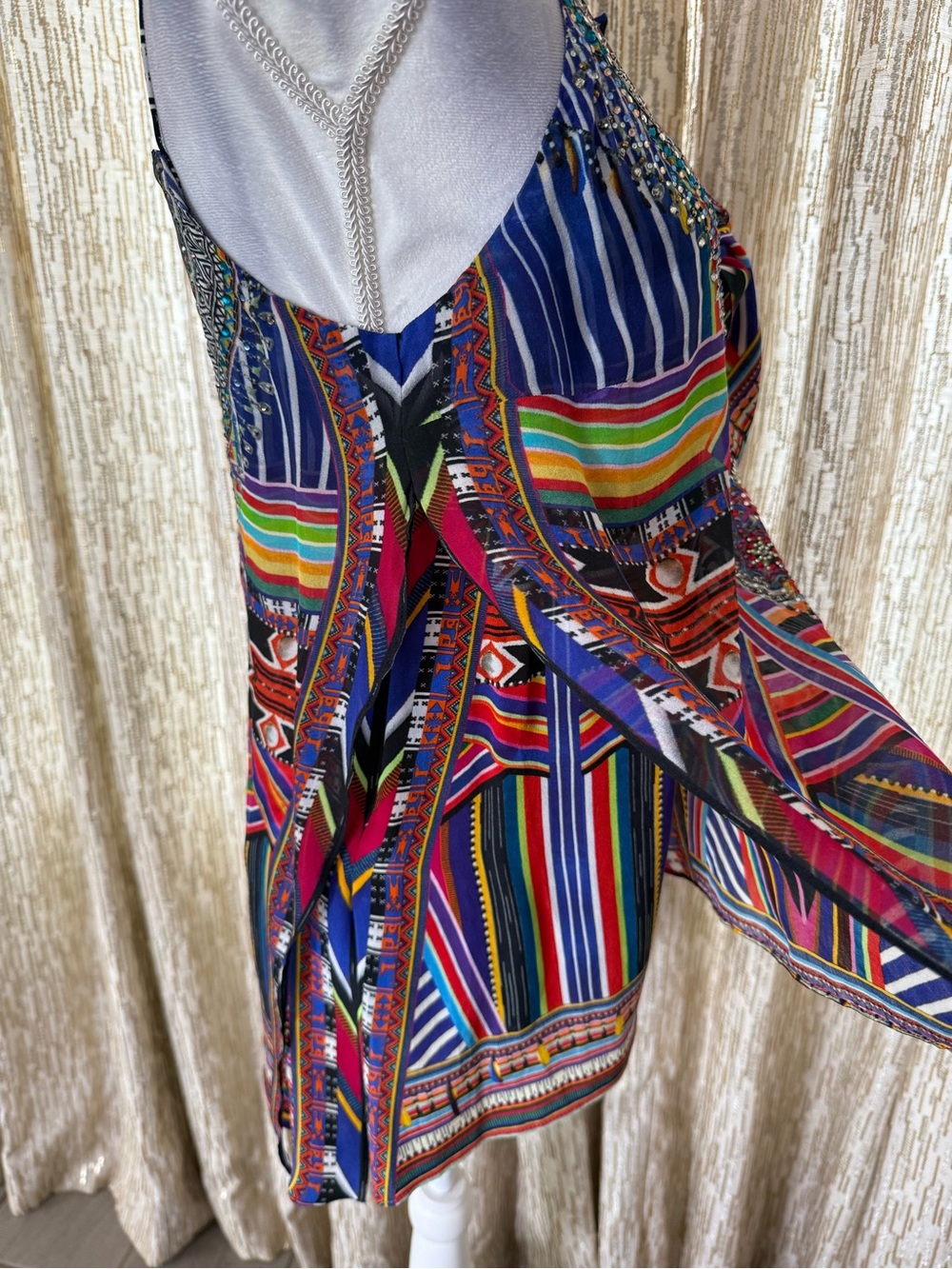 Camilla Multicolor Beaded V-Neck Spaghetti Strap Camisole - Picture 6 of 12
